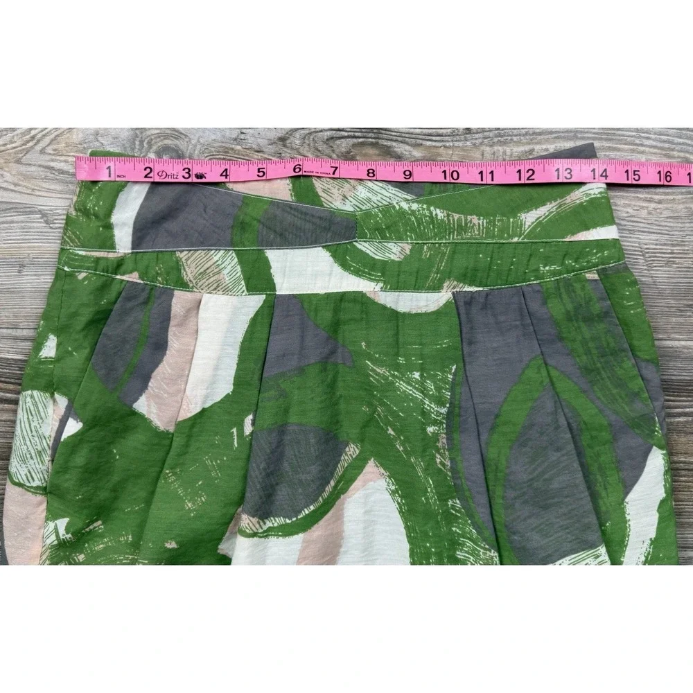 TULLE Green Abstract Print A-Line Skirt L Lined Boho Chic Earthy Resort Vacation